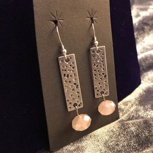 Silver tone and faceted rose stone earrings